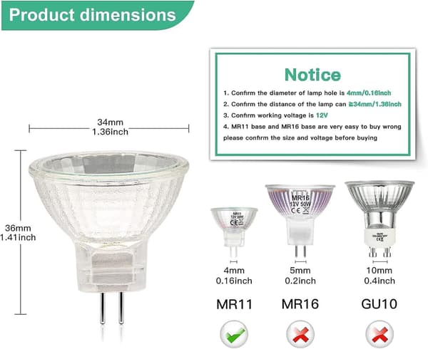 【NX】MR11 Halogen Lamps (12-pack), GU4 Halogen Bulb 12v 20w, MR11 GU4 Dimmable