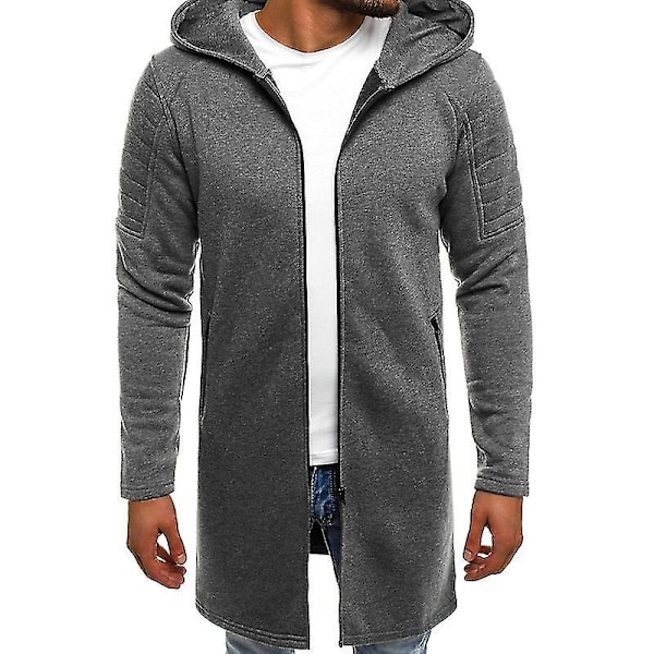 Enkel Grå Lang Zip-Up Hoodie Jakke til Mænd 2XL