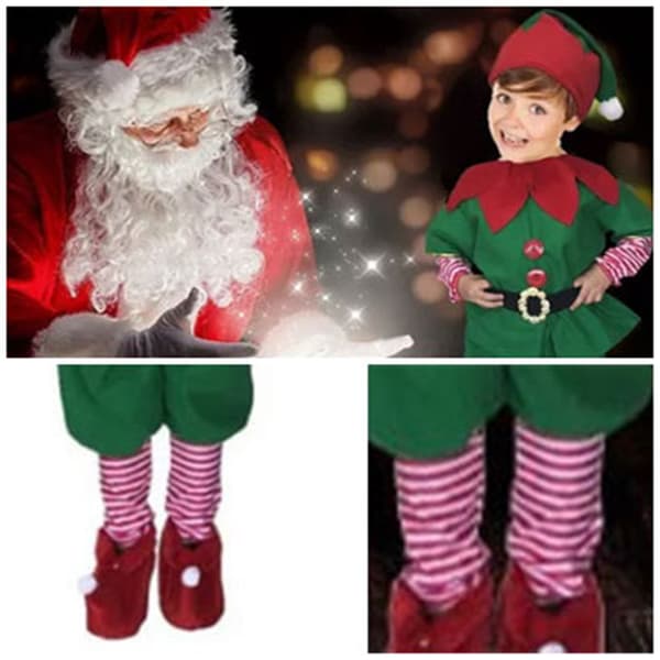 Børne Jule Elf Kostume Sæt Bælte Hat Elf Julekostumer til Drenge Piger Cosplay Performance