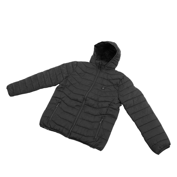 Elektrisk oppvarmet hettejakke med 3 temperaturinnstillinger, enkel kontroll, 2 soner, USB-oppvarmet termisk jakke for menn og kvinner, svart, 3XL