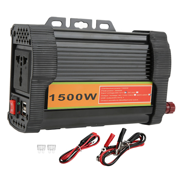 Svart 1500W Power Inverter Modifierad Sine Wave Car Inverter DC 12V till AC 220-240V omvandlare för nödsituationer