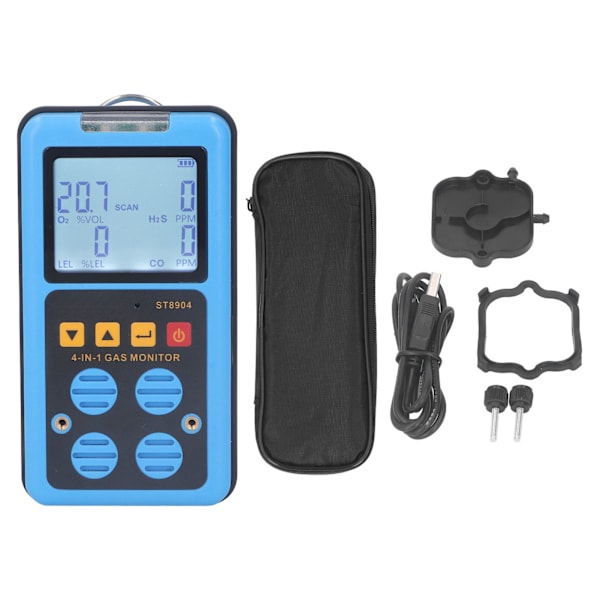 Gasmonitor 4 i 1 CO H2S O2 LEL Exakt mätning Ljud Ljus Vibrationslarm Bakgrundsbelyst display Gasdetektor