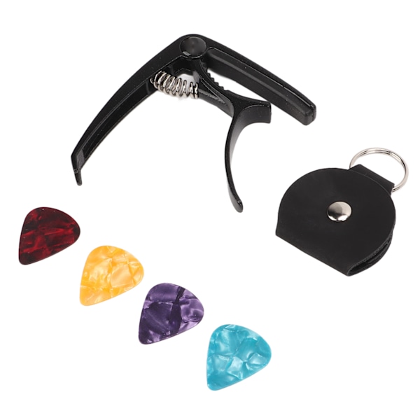 Gitarr Capo Stark fjäder Universal Metal Akustisk Elgitarr Ukulele Capo med 5 st Picks och förvaringsväska