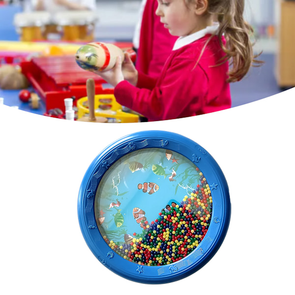 Wave Bead Ocean Drum Plast Educational Mild Ocean Sound Trumslagverk för barn Vuxna 8in Blue Fish Pattern