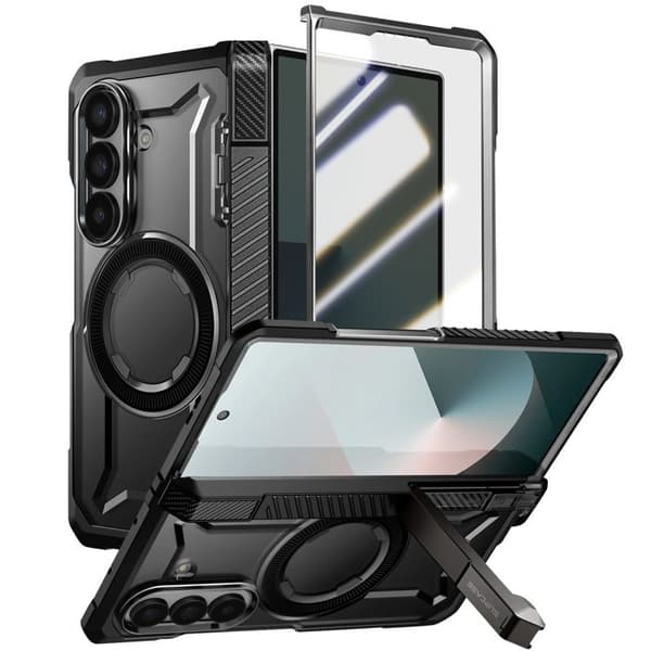 MagSafe-deksel - SUPCASE - Galaxy Z Fold 7 - Støtsikkert 6m - Justerbart stativ - Integrert herdet glass Svart