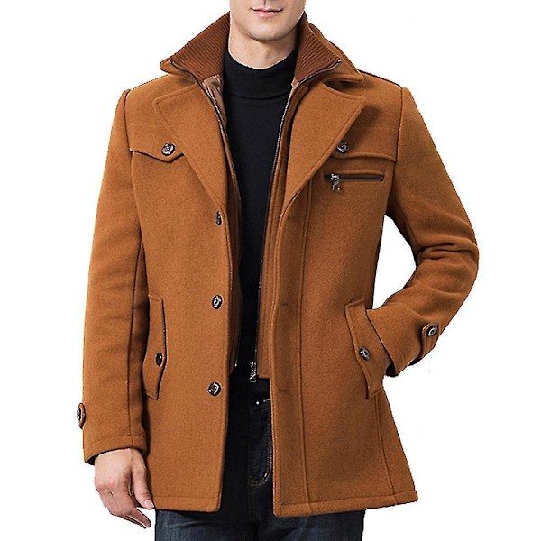 Kamelhårs Trenchcoat för Män - Tjock Vinter Peacoat
