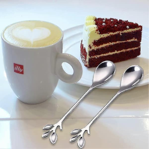 12 stk. kaffeskeer i rustfrit stål, dessertskeer, bladformet kaffegave
