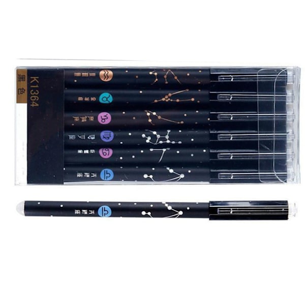 6 stk viskelæderpenne med 20 udskiftelige refill Clip Design Komfortabelt greb viskelæder gelpen med viskelæder Sort