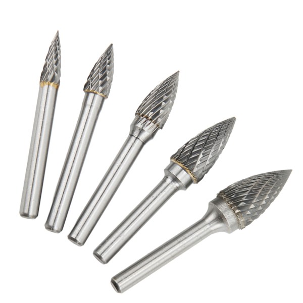 5 stk dobbelt skårne hårdmetal roterende fil sæt med 6 mm/0,24 tommer skaft til fly, biler og skibe