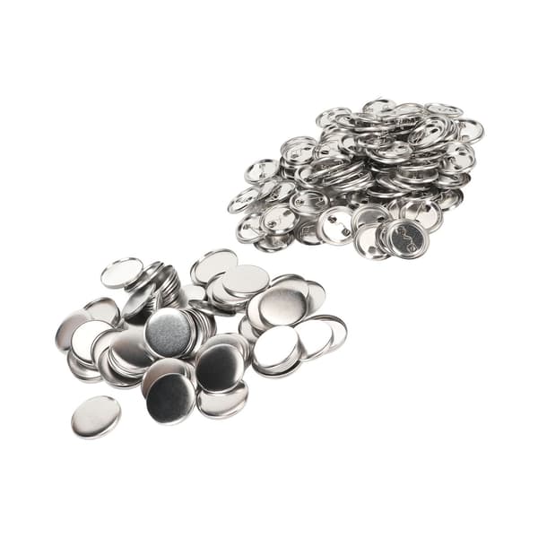 100 sett Pin Back Button Deler Robust metall Plast Rustfri utjevningsknapp Tilbehør Kompatibel med merke DIY 37MM