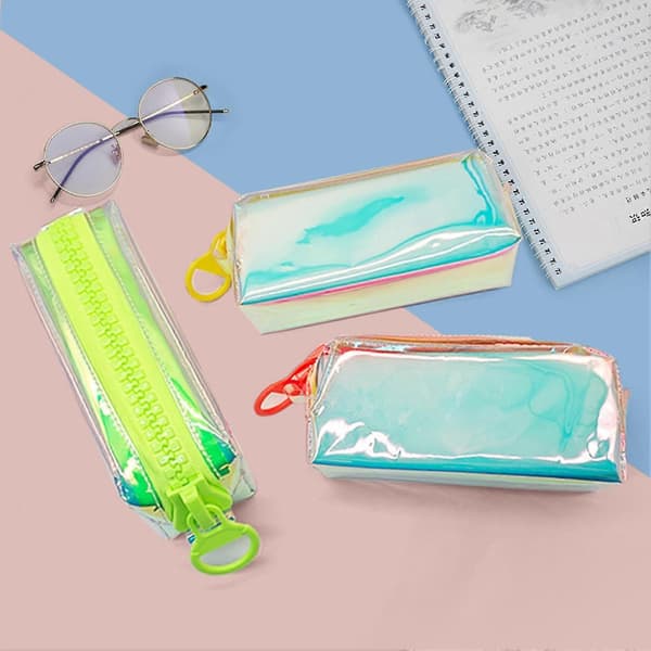Holografisk pennpåse med transparent design för skolmaterial Light Yellow