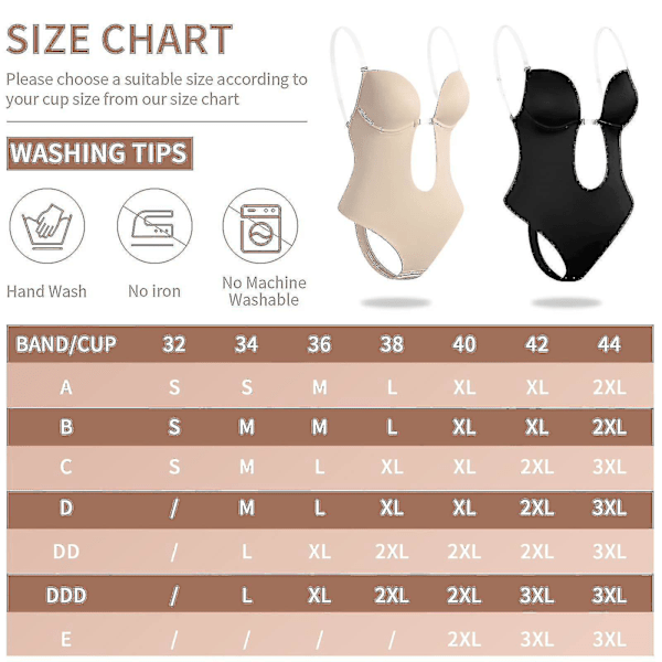 Naisten syvä V-kaula-aukkoinen olkaimeton selästä avoin body-muotoileva alusasu, Beige - Koko 2XL