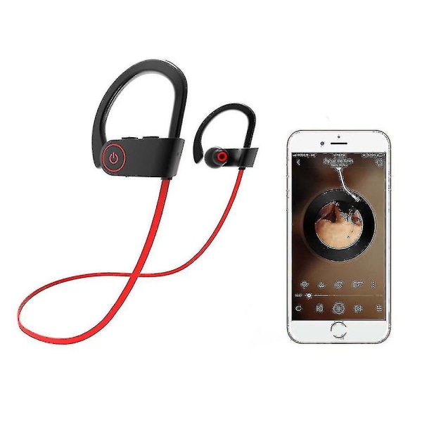 Bluetooth -hörlurar Vattentäta trådlösa sporthörlurar-svart Röd