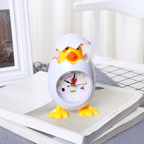Chick Väckarklocka Barn Tecknad Söt Desktop Plast Quartz Movement Väckarklocka för studenter Vit