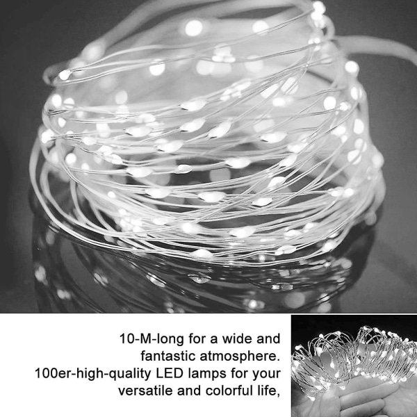 Switch Button Plug-in 10m Led String Lights Kobbertråd Dekorative Lights 100 LEDs til bryllup, soveværelse, gårdhave, jul