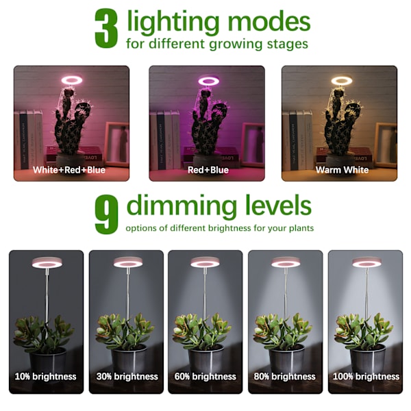 USB Plant Light Angel Ring med Timer Ful Spektrum Sollys Simulering