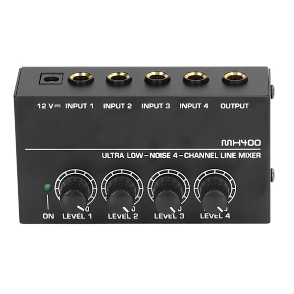4-kanals Mixer AC 100V‑240V Sort Ultra Lav Støj 4-kanals Kompakt Mixer til Guitarer Bas Keyboard EU Stik