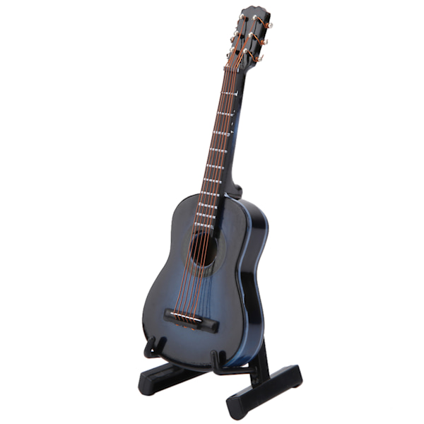 Mini træguitar model display Mini musikalske pynt Håndværk hjemindretning (blå 10cm)