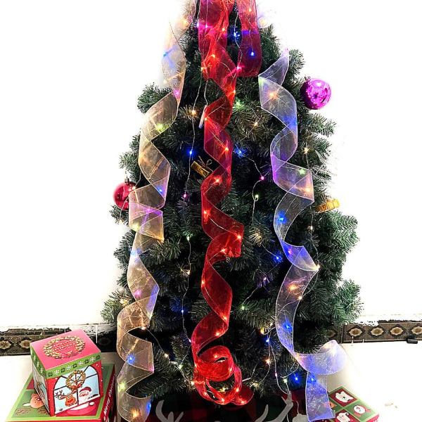 Julelys, guldnet dobbeltlagslys med juletræfest festlig indretning (flerfarvet) 5m