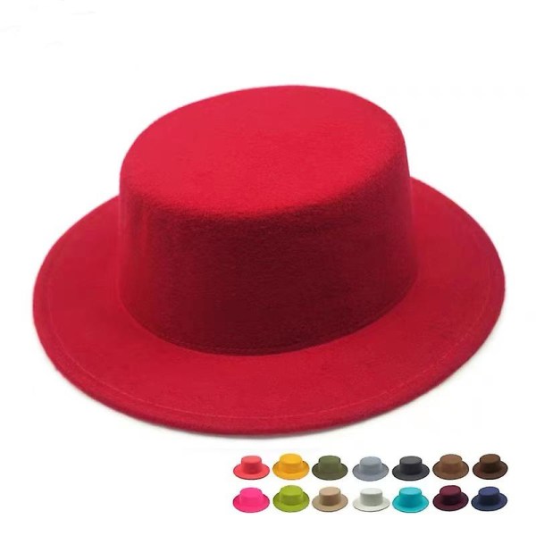 Flat Top Hat Tyttöjen hatut naisille Yksivärinen jäljitelmä Villainen Jazz- cap Tyylikäs brittiläinen leveälierinen naisten lippalakit Bowler-hatut Taro purple 56 58CM