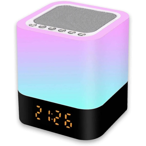 Nattlys med Bluetooth-høyttaler, 5-i-1-berøringslampe med fargeendring, Rgb-dimbar digital alarm