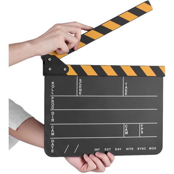 Dry Erase Acrylic Director Film Clapperboard Film TV Cut Action Scene Clapper Board Skiffer med batong Gul/svart, svart, modell: Blackboard