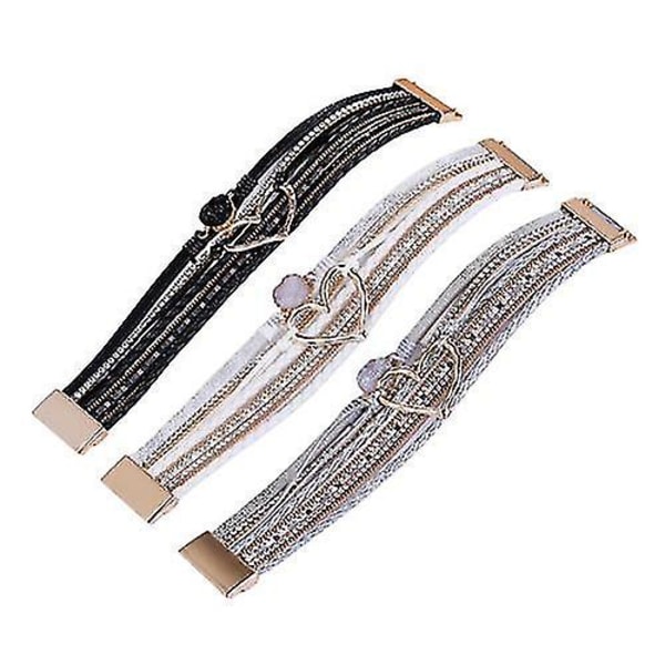 Love Woven Armbånd Bohemian Multi Layer Armbånd Læderarmbånd Silver