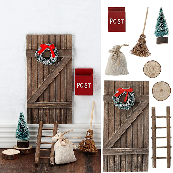 9 st Dockhus Tillbehör Gnome Dörr Set Dörr Kvast Julgran Brevlåda Stege Julkrans Jul Gnome Kit