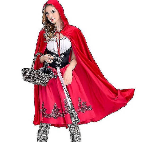 Little Red Riding Kvinnor Kostym hupullinen viitta viitta Klänning asu S