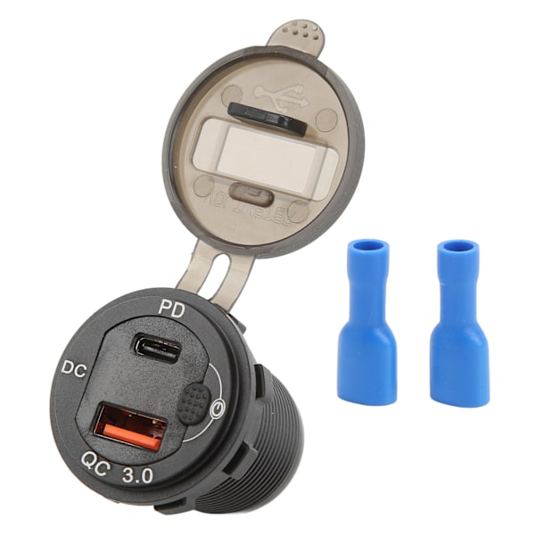 USB billaddaradapter QCPD Snabbladdning 12‑24V vattentät spänningsdisplay Universal för motorcyklar Yachts