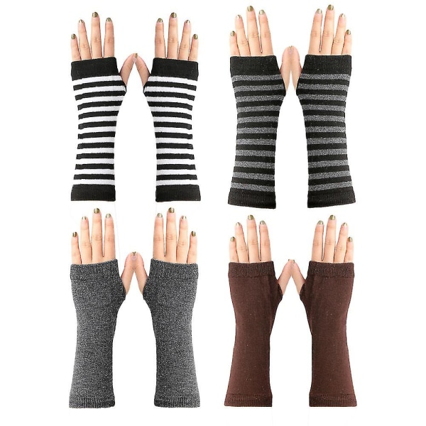 Varme handsker med hul til tommelfinger Hyggelige halvfingerløse skrivehandsker Strik vanter til kvinder mænd Dark gray*brown*1*2