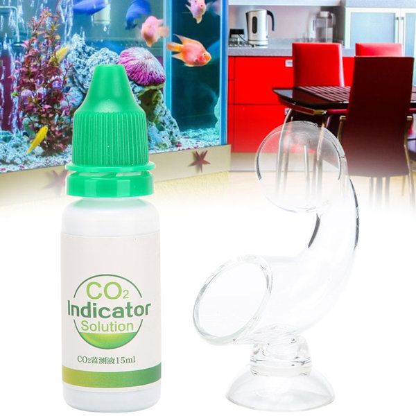Glass CO2-indikator for akvarium, langtidsmonitor med testvæske og sugekopp