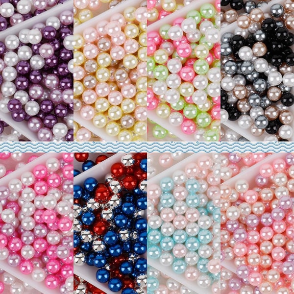 8 farver 3-10 mm ikke-porøs rund perle plastimitation perle DIY Mobiltelefon Skønhed Løse perler Dekorationsmaterialer