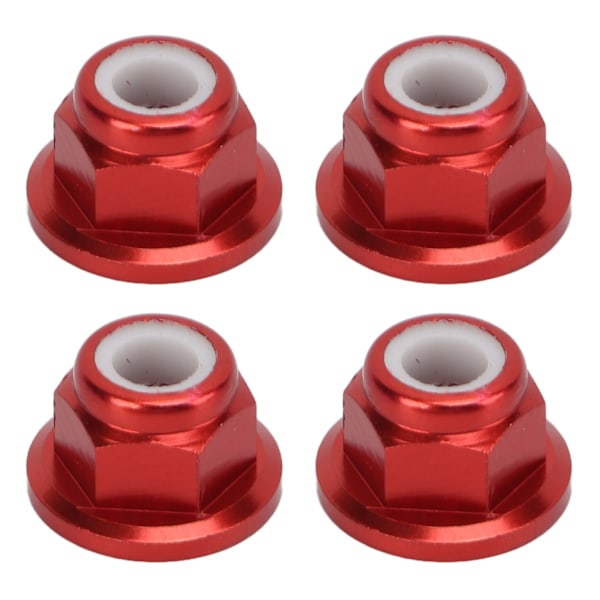 4 kpl RC-auton pähkinöitä M4 Alumiiniseos 4 mm sisähalkaisijalla RC-auton tarvike 1/10 kauko-ohjattavalle ajoneuvolle Punainen