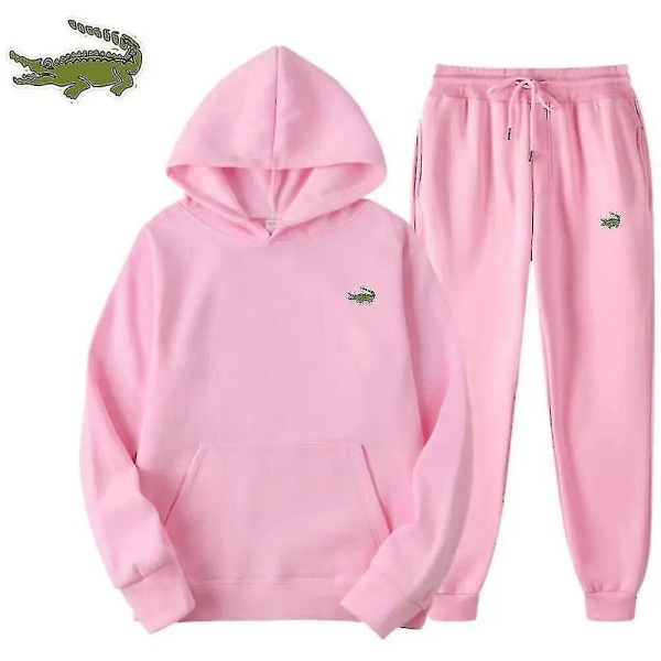 Mode för män Casual träningsoverall Hög kvalitet herrkostym 2-delad luvtröja Sportkläder Sweatshirt Set Man pink XL(175cm 70kg)