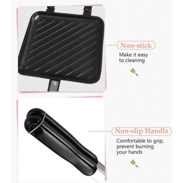 Grillad smörgåsmaskin Grillad non-stick paninimaskin med isolerat handtag Grillad ostmaskin för varm smörgåsmaskin, modell: svart