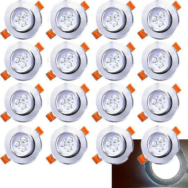 20-pack 3W runda LED-infällda downlights, 30 roterbara, kallvitt 3000k, 245 lumen, håldiameter 60mm