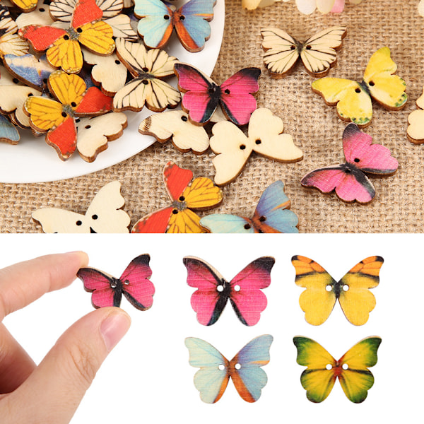 100 stk treknapper Fjärilformet DIY-håndverk Sytilbehør Scrapbooking-dekor (21*27MM)