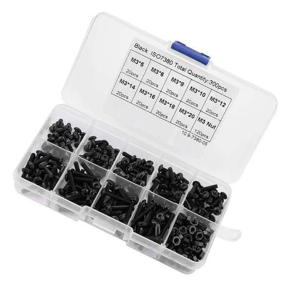 300 st M3 Svart 10,9 Grade Button Head Insexsocket Skruv Bult Mutter Sortiment Kit