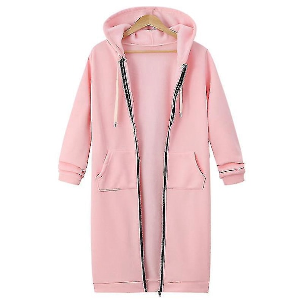 Afslappet Fleece-Hoodie Tunika Sweatshirtjakke med lynlås - Pink - Kvinders 2XL