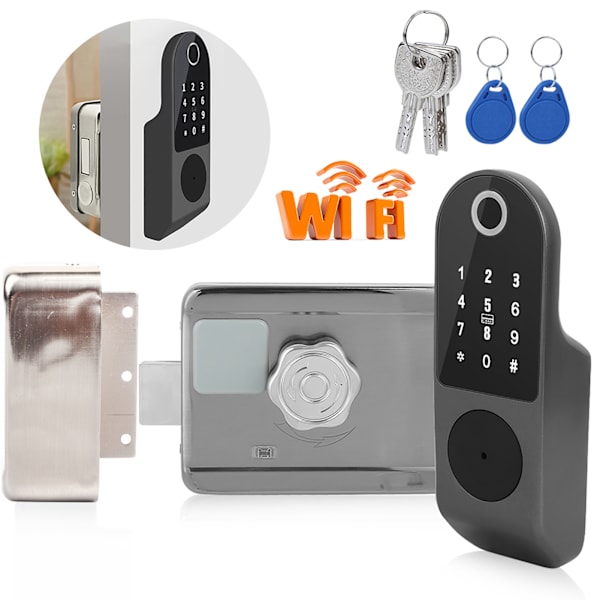 WIFI Dørlås Fingeravtrykk Passord IC-kort Nøkkelkabel Gratis Digital Gate Access Control for TUYA