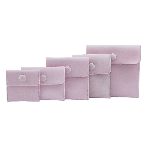 Liten smykkepose med trykknapp, 5 oppbevaringsposer i forskjellige størrelser Pink