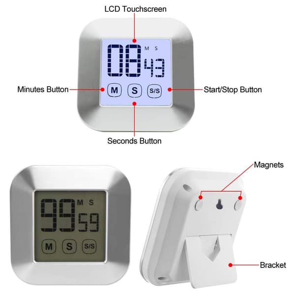 【NX】LCD Digital Touch Screen Køkkentimer Praktisk Madlavningstimer Nedtælling Optælling Op Vækkeur