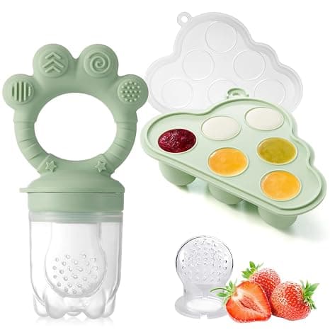 Babyfrugtføder med ispindeform, velegnet til babyer i alderen 3-12 måneder, en bidelegetøjsgave til babyer (grøn).