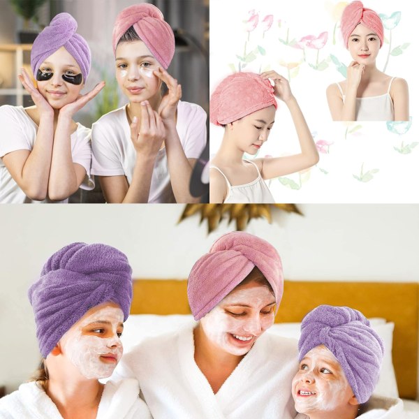 3-pack hårhandduksinpackning, mikrofiberhårhandduk med knapp Supersnabbabsorberande anti-frizz snabbtorkande hårkappor Twist turban för flickor och kvinnor