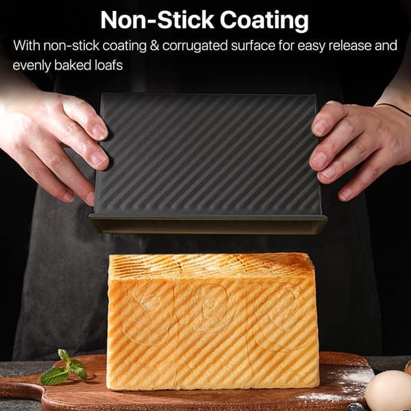 Non-stick aluminium toastform med lokk (svart), bakeform for brød og kaker