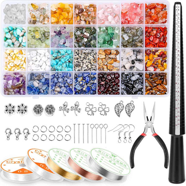 Oregelbundna chips stenpärlor naturliga ädelstenspärlor kit med örhänge krokar distanspärlor hängen charms hoppringar för DIY smyckestillverkning