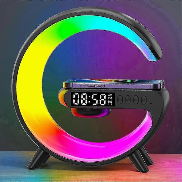 G69 G-Shaped Bluetooth Speaker with Wireless Charger & Alarm Clock Wake-up Light Black