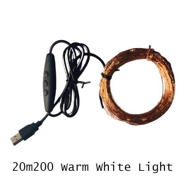 USB-anslutna ljusslingor i koppartråd 200 LED stjärnformade ljusslingor med på/av-knapp, varmvit
