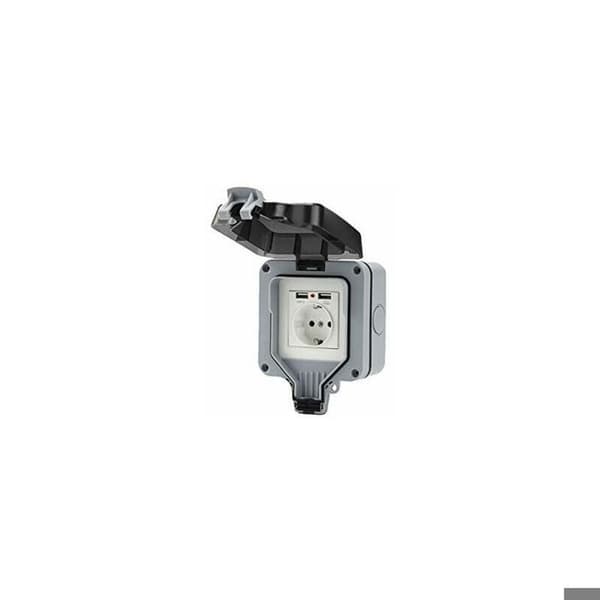 Dubbelt USB-vägguttag - KCVV - IP44 vattentätt - Säkerhetskapsling - 16A - 220V-250V